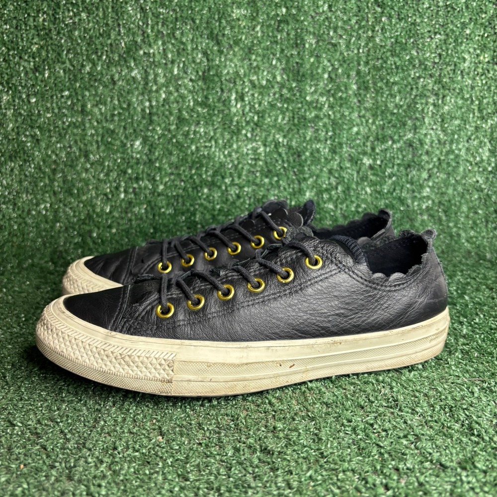 Converse Chuck Taylor All Star Low Frilly Thrills Leather Sneakers Black Women 7 - Picture 3 of 9